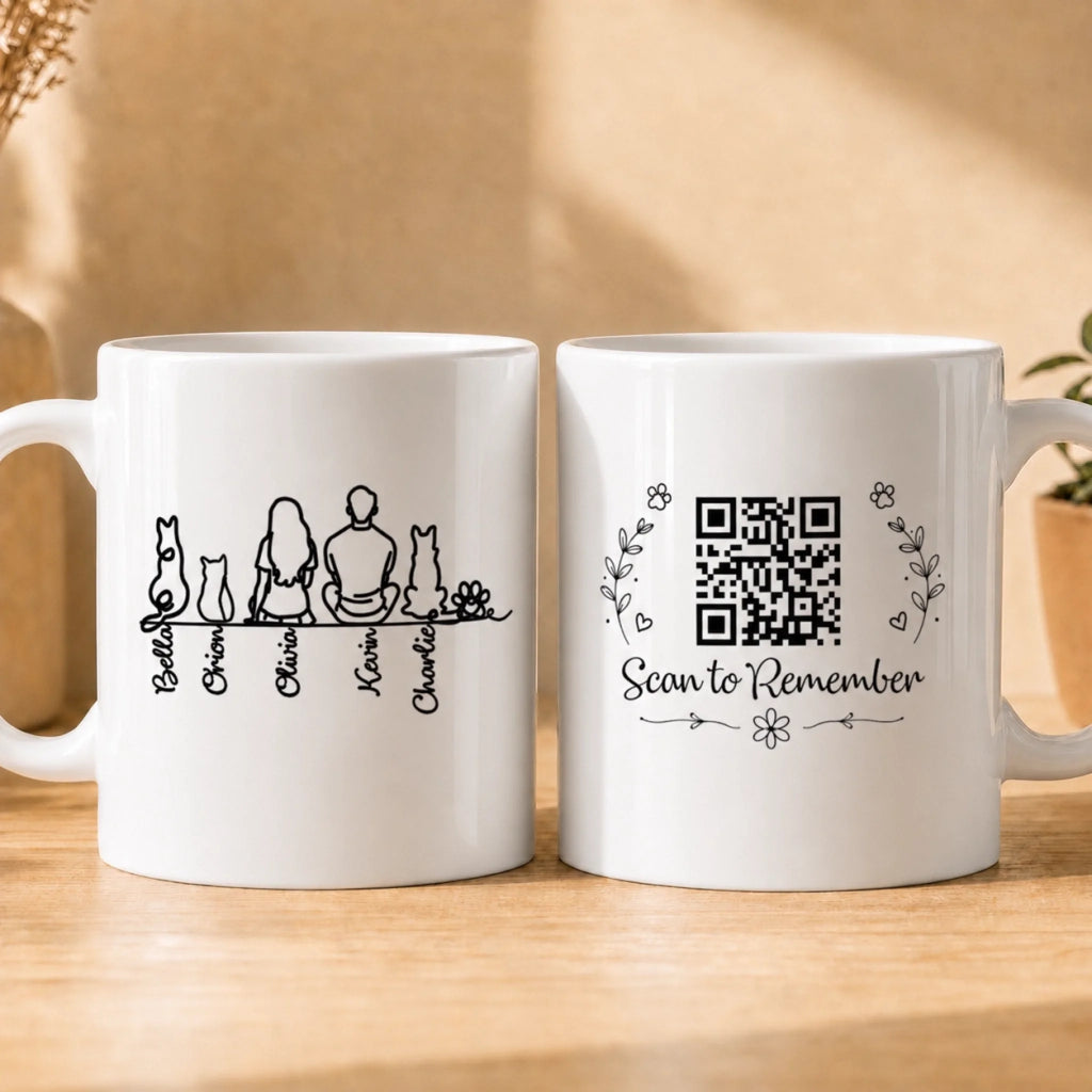Line Pet Characters Silhouette Personalized QR Mug - Custom Name