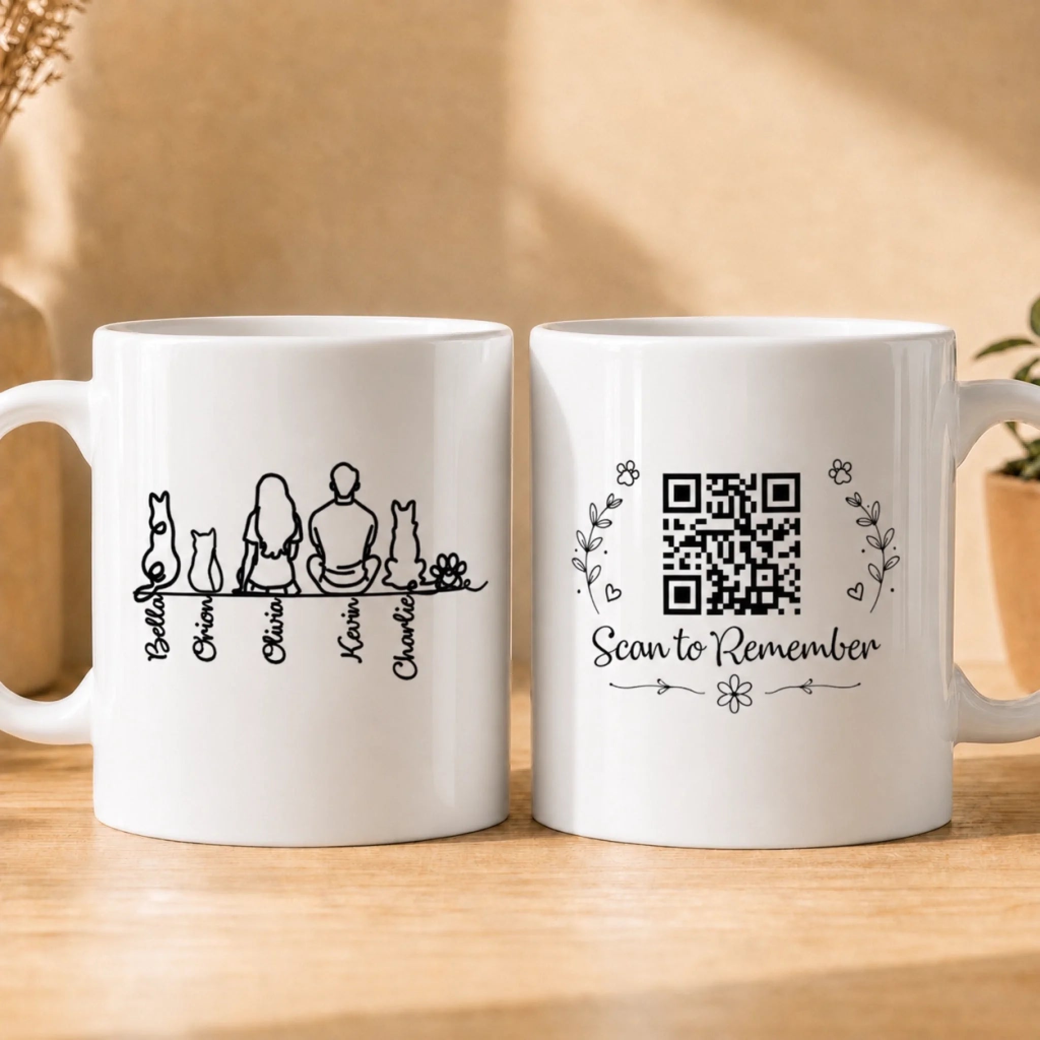 Line Pet Characters Silhouette Personalized QR Mug - Custom Name