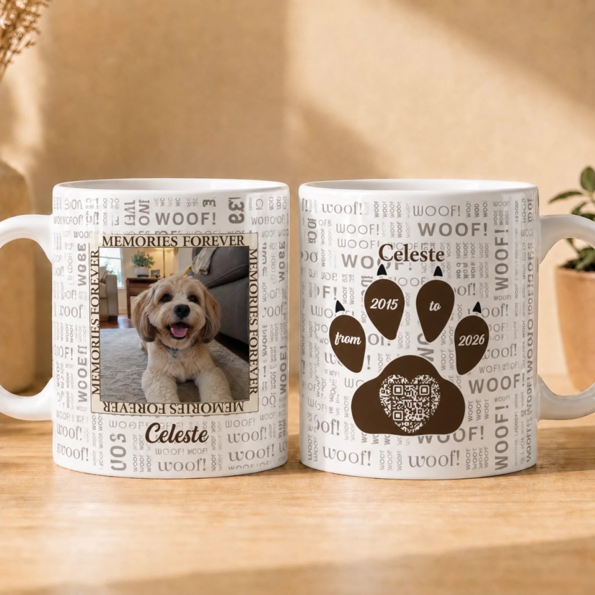 Pet Mugs - Dog Pet Memorial in Brown Hues Personalized QR Mug Custom Name & Photo