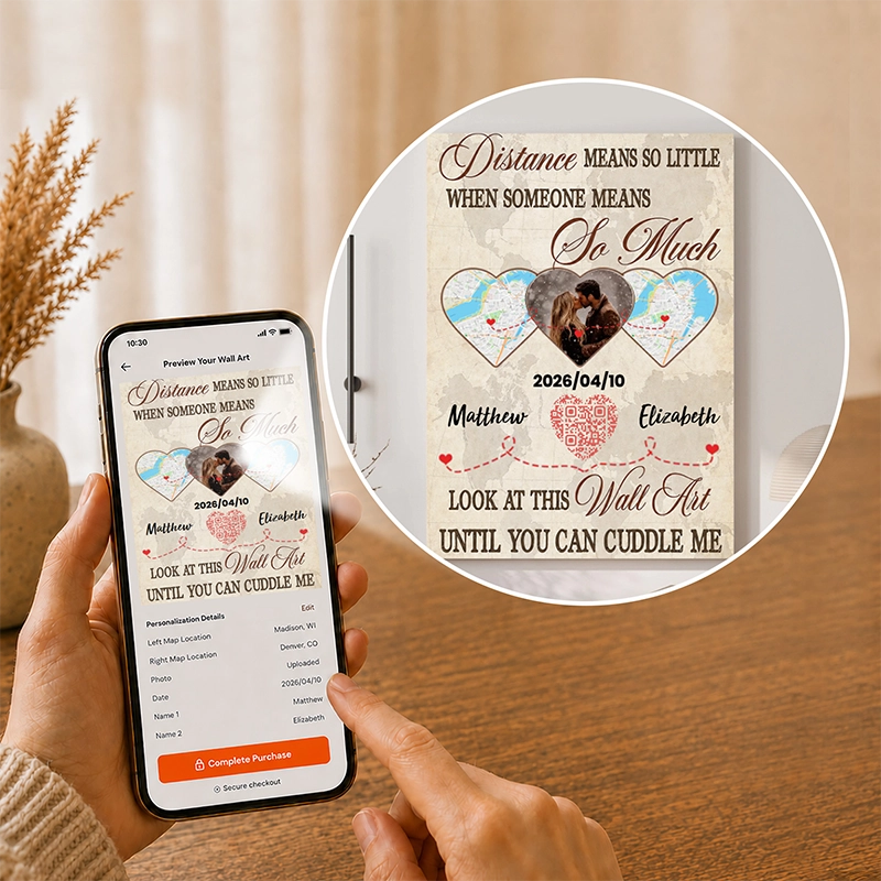 Phone preview of a personalized wall art design before purchase